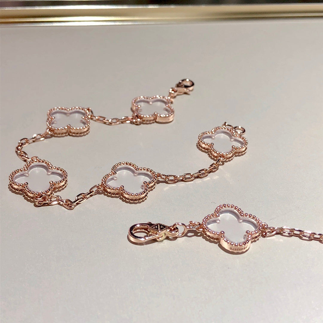[BLUE TEARS]CLOVER 5 MOTIF ROCK CRYSTAL BRACELET