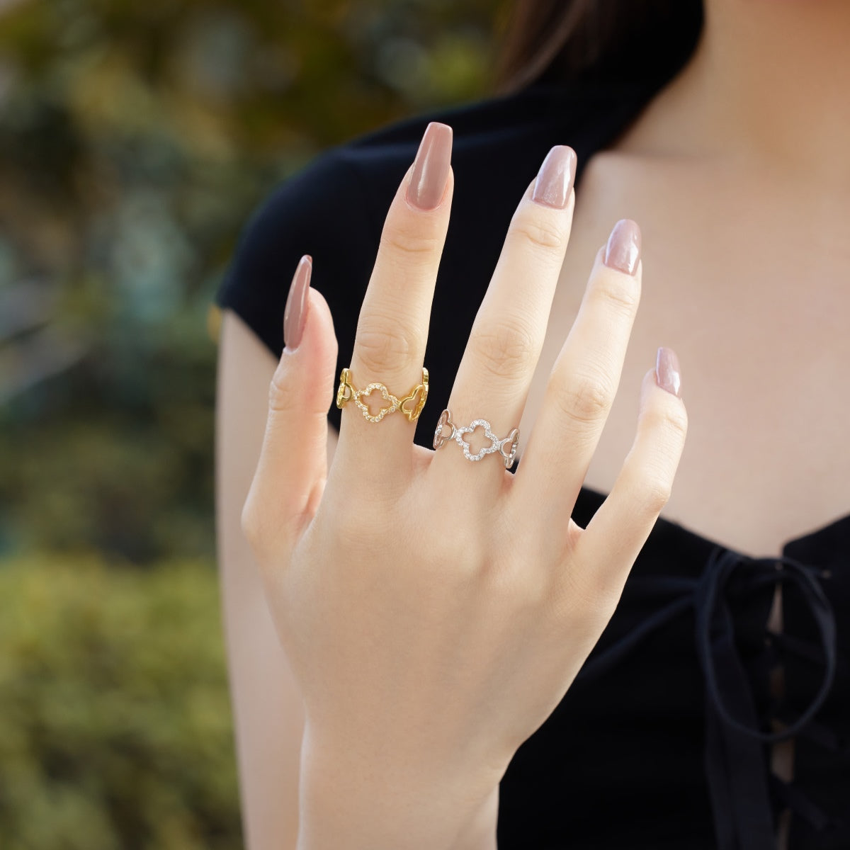 [Nova Jewelry]Hollow Design Four-Leaf Clover Flower Shape Ring