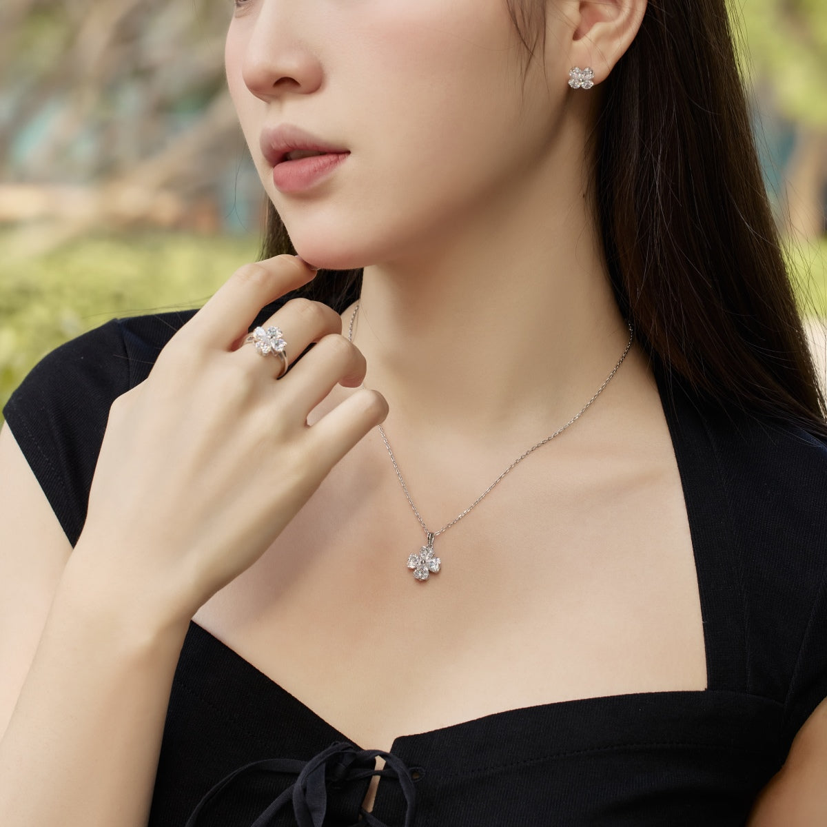 [Nova Jewelry]Heart-shaped Four-Leaf Clover Ball Ring