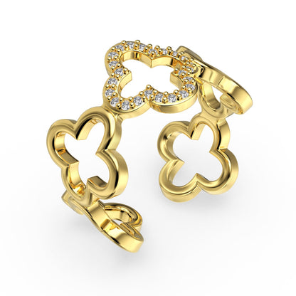 [Nova Jewelry]Hollow Design Four-Leaf Clover Flower Shape Ring