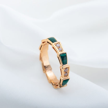 [BLUE TEARS]SERPENTI RING PINK GOLD MALACHITE DIAMOND 3MM