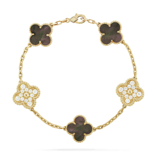 [BLUE TEARS]CLOVER 5 MOTIF GRAY MOP DIAMOND BRACELET