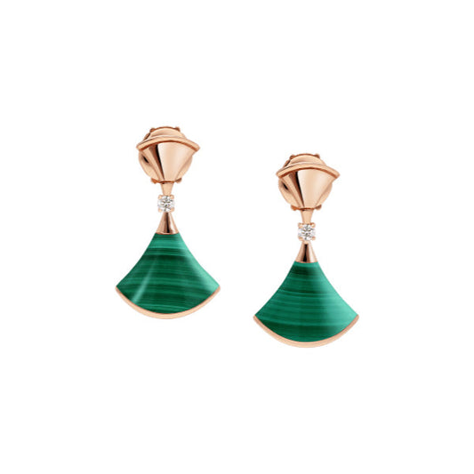 [BLUE TEARS]DREAM MALACHITE PINK GOLD EARRINGS