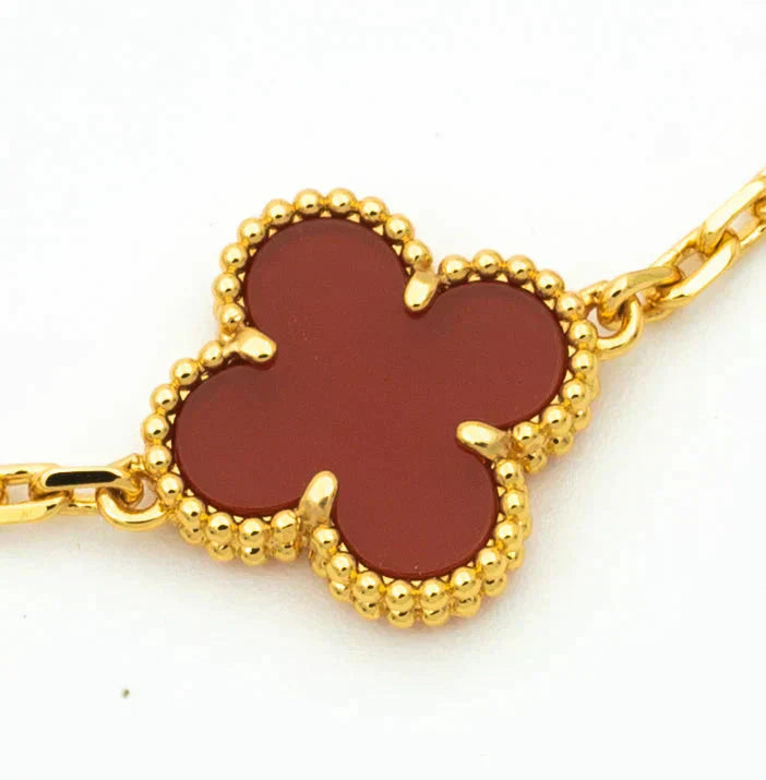 [BLUE TEARS]CLOVER 5 MOTIFS CARNELIAN DIAMOND BRACELET
