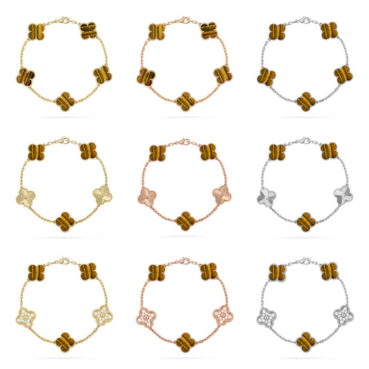 [BLUE TEARS] CLOVER 5 MOTIFS TIGER EYE BRACELET COLLECTION