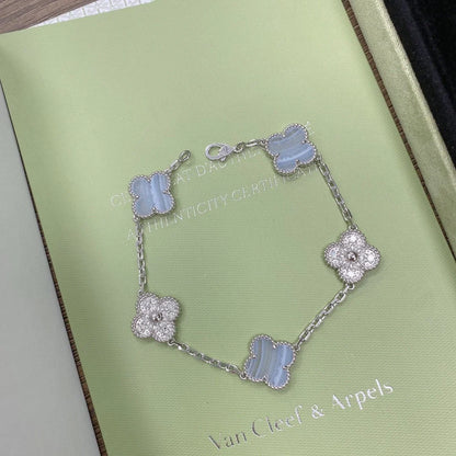 [BLUE TEARS] CLOVER 5 MOTIF PURPLE CHALCEDONY BRACELET COLLECTION