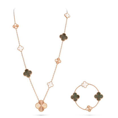 [Blue Tears]DETACHABLE CLOVER 15(11+4) FLOWER ROSE GOLD NECKLACE SET