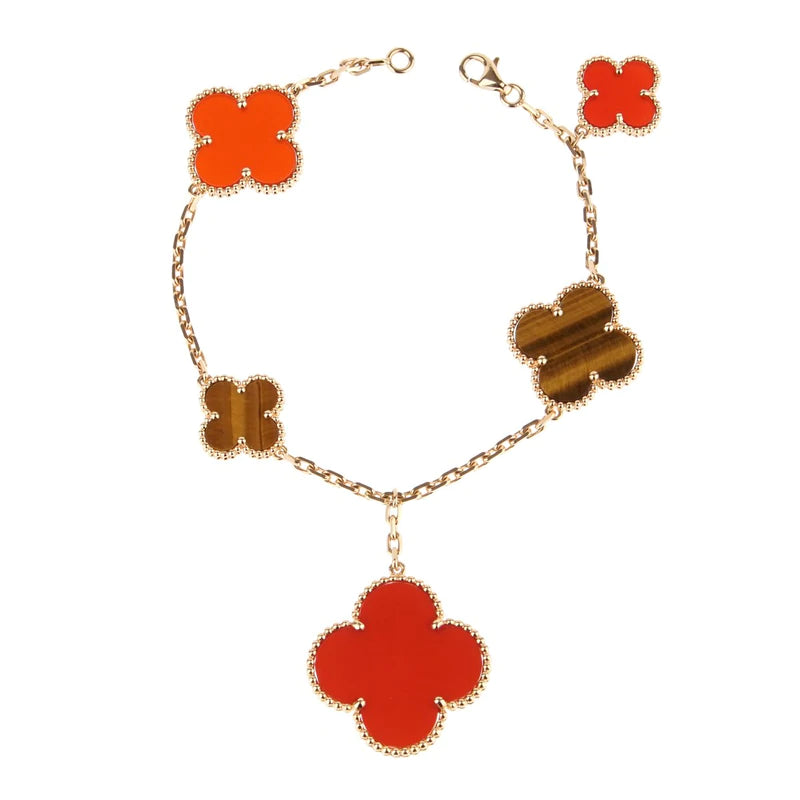 [BLUE TEARS]CLOVER BRACELET 5 MOTIFS CARNELIAN TIGER EYE