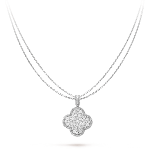 [BLUE TEARS]CLOVER 25MM SILVER FULL DIAMOND BIG CLOVER NECKLACE